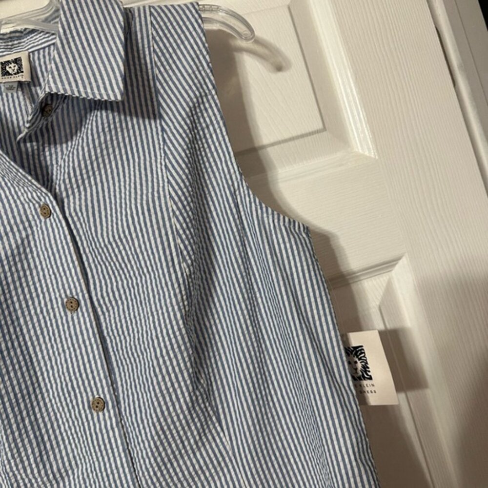 NWT Anne Klein Seersucker Sleeveless Shirt Dress - Picture 6 of 16